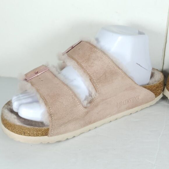 BIRKENSTOCK Women's Arizona EU38 US7 Narrow Pink Suede Shearling Slide Sandals - Picture 7 of 16